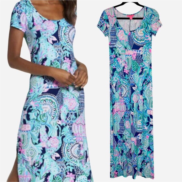 Lilly Pulitzer Wynne Maxi Dress in Lookin Sharp Cactus Cat XL - Picture 3 of 12